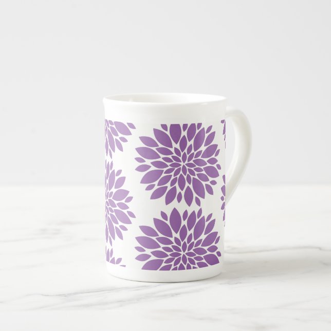 Bone China Mug-Purple Flowers Bone China Mug (Front Right)