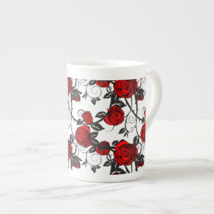 Bone China Mug-Red Rose Vine Bone China Mug