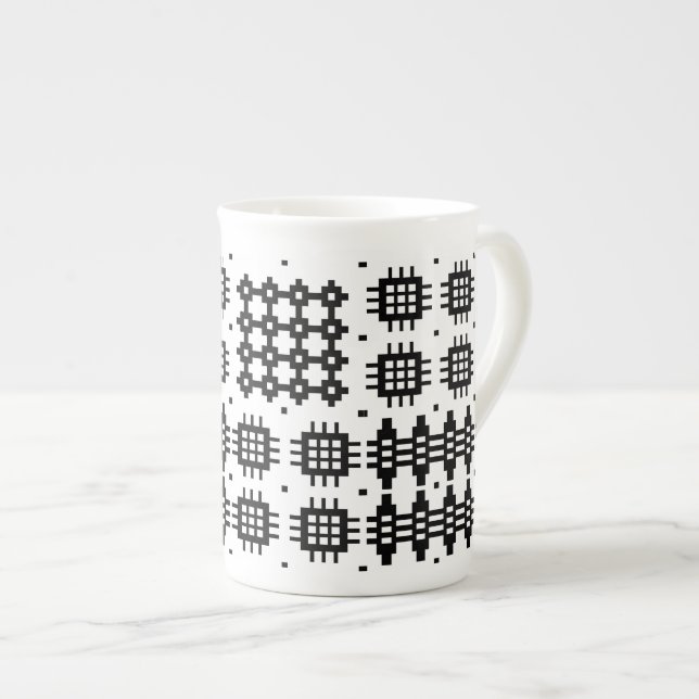 Bone China Mug Welsh Tapestry Pattern, Black (Front Right)