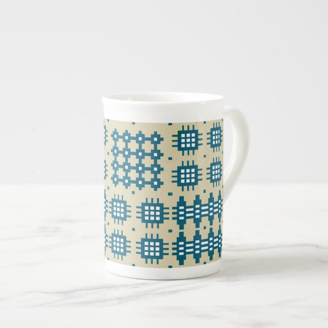 Bone China Mug Welsh Tapestry Pattern, Navy (Front Right)