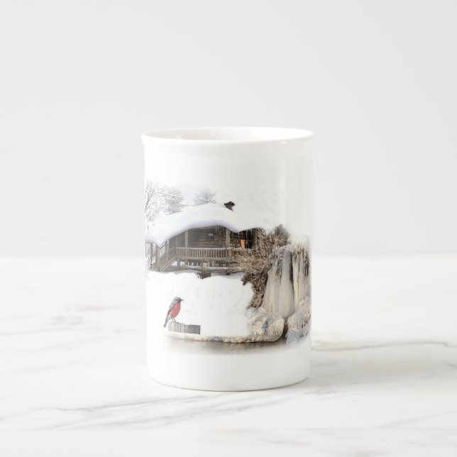 Bone China Mug with robin design (Front)