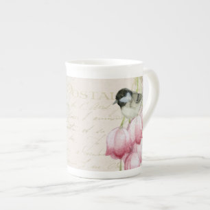 Bone China Vintage Watercolor Bird With Flowers Mug