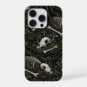 Bone Forest Floor – Dark Gothic Skull & Mushroom iPhone 15 Pro Case