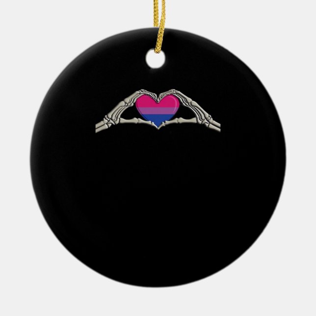 Bone Hands Heart Bisexual Goth Minimal Design Ceramic Ornament (Front)