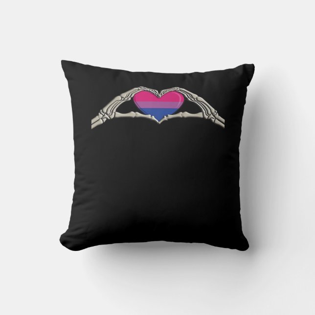 Bone Hands Heart Bisexual Goth Throw Pillow (Front)