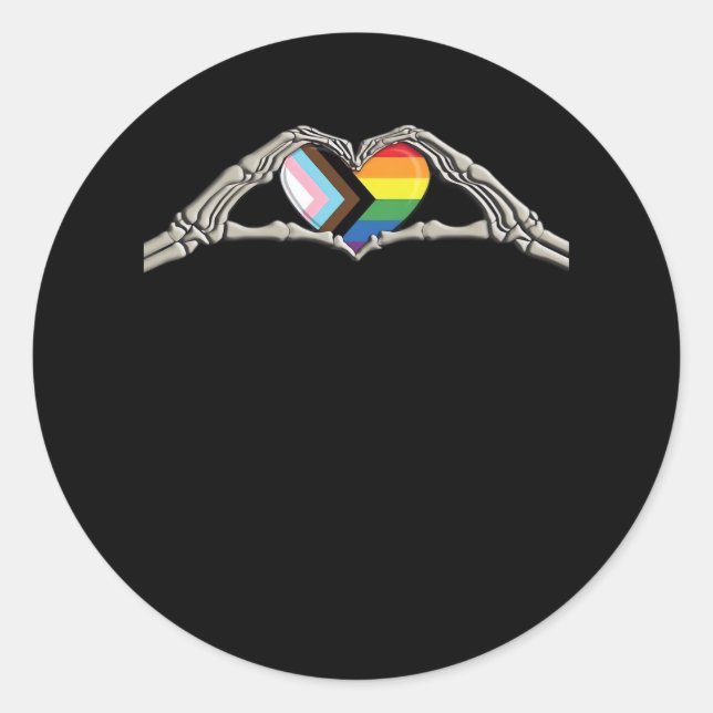 Bone Hands Heart Pride Progress Classic Round Sticker (Front)