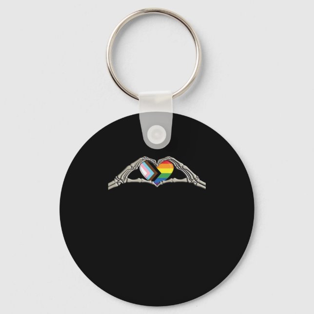Bone Hands Heart Pride Progress Keychain (Front)