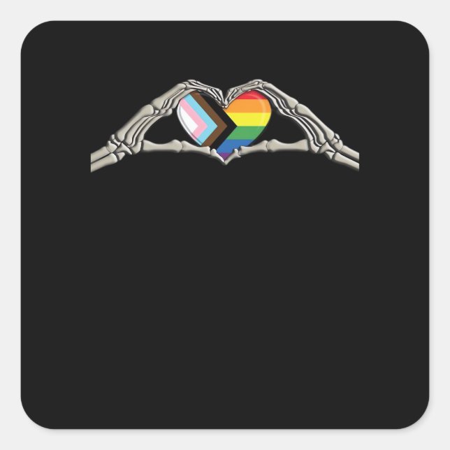 Bone Hands Heart Pride Progress Square Sticker (Front)