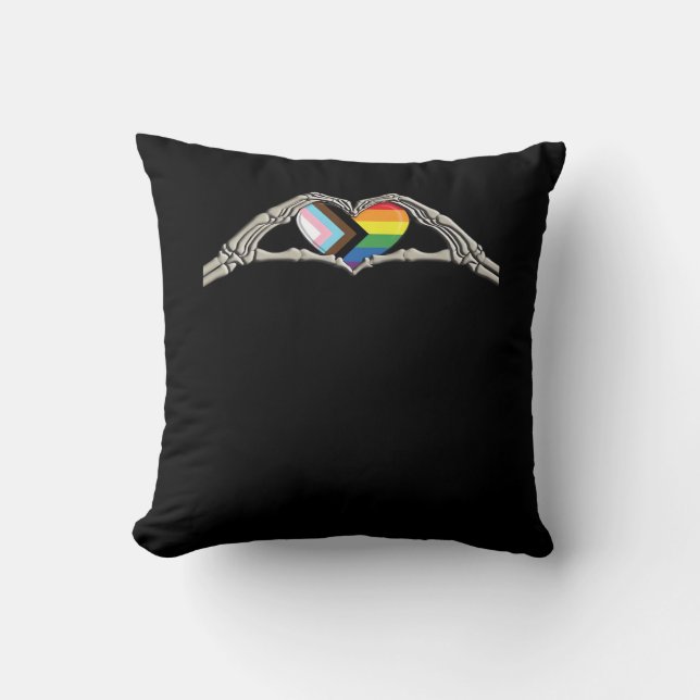 Bone Hands Heart Pride Progress Throw Pillow (Front)