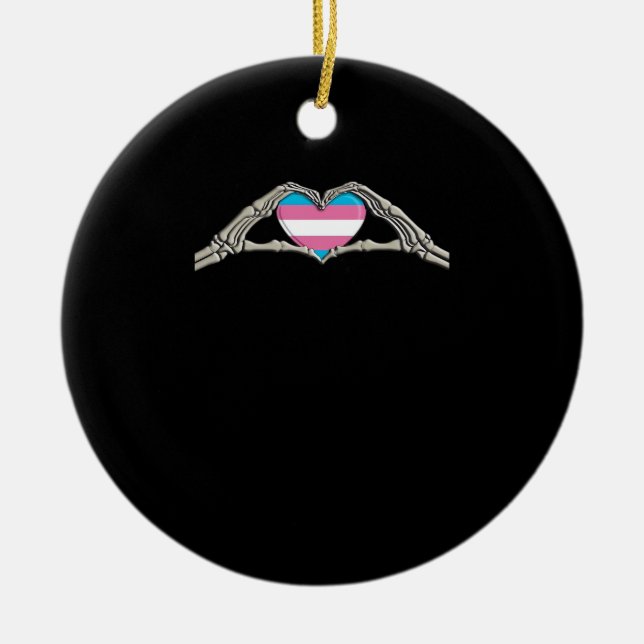Bone Hands Heart Transgender Goth Minimal Style Ceramic Ornament (Front)