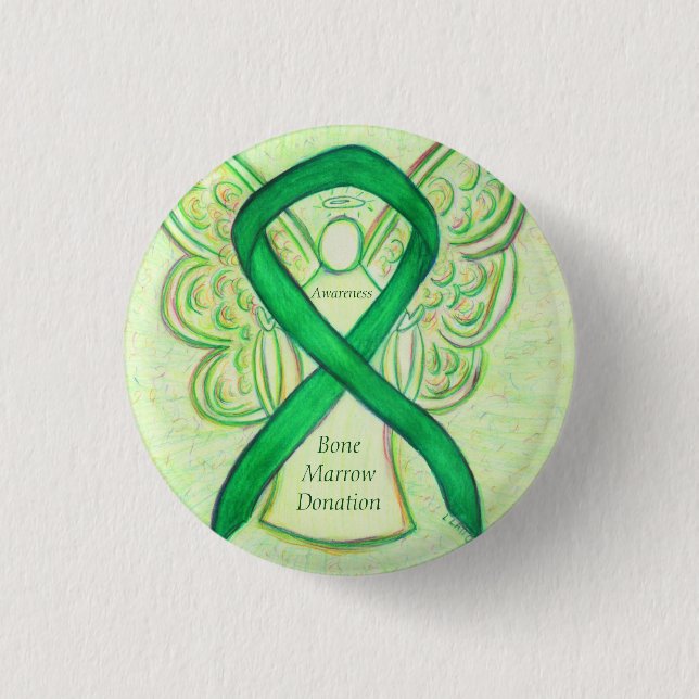 Bone Marrow Donation Awareness Ribbon Angel Button (Front)