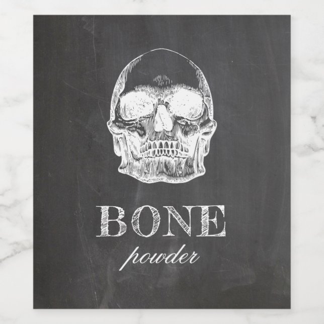 Bone powder. Chalkboard Halloween party. Skull Wine Label (Single Label)