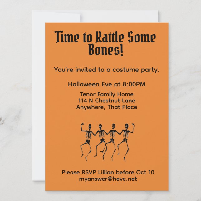 Bone Rattling Skeletons Halloween Party Invitation (Front)