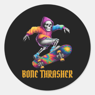 Bone Thrasher Skeleton Halloween Costume  Classic Round Sticker