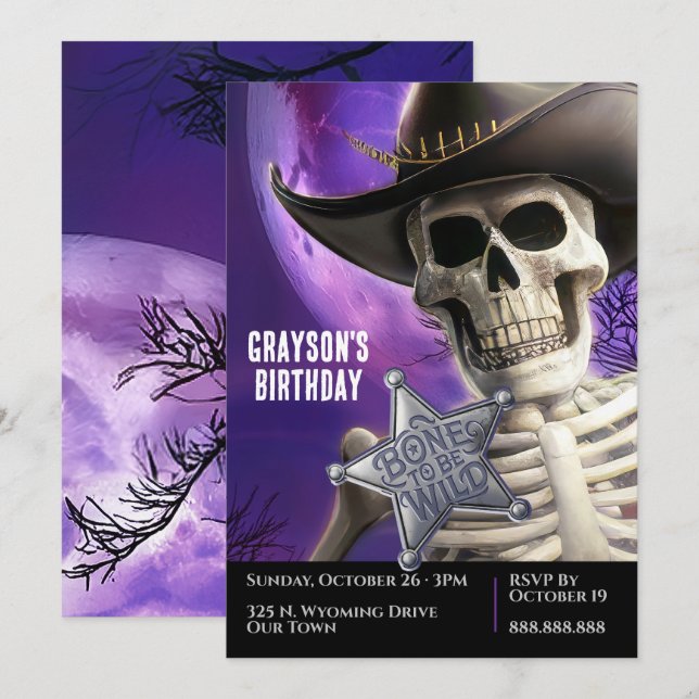 Bone to be Wild, Country Western Skeleton Invitation (Front/Back)