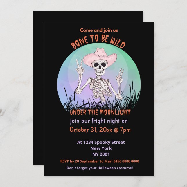Bone To Be Wild Halloween Invitation (Front/Back)