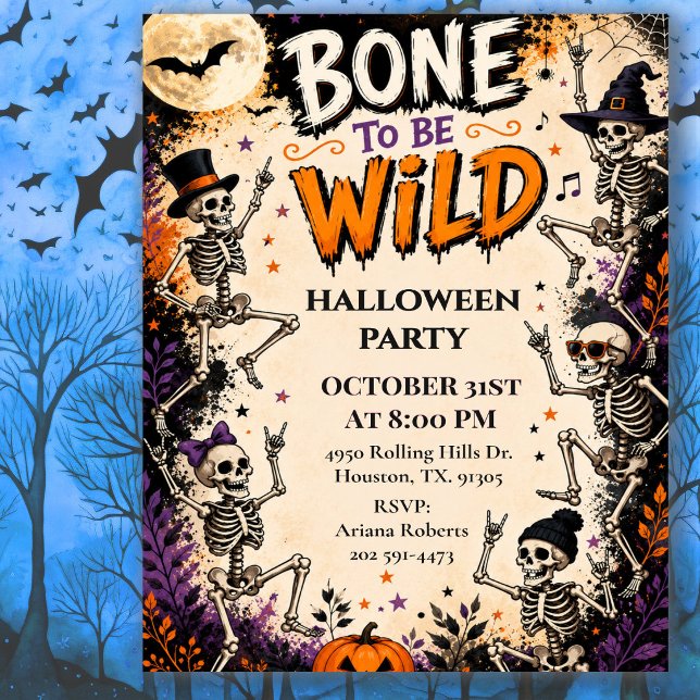 Bone To Be Wild Halloween Party Invitation (Creator Uploaded)