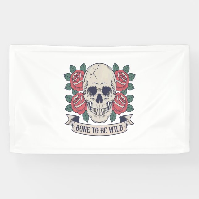 Bone to Be Wild Skull Roses Banner (Horizontal)