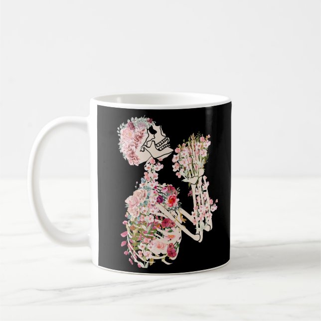 Bones and Botany Skeleton and Flowers  Coffee Mug (Left)