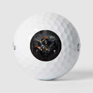 Bones and magic, skeleton with the mystical dice.  golf balls