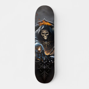 Bones and magic, skeleton with the mystical dice.  skateboard