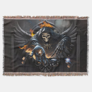 Bones and magic, skeleton with the mystical dice. throw blanket