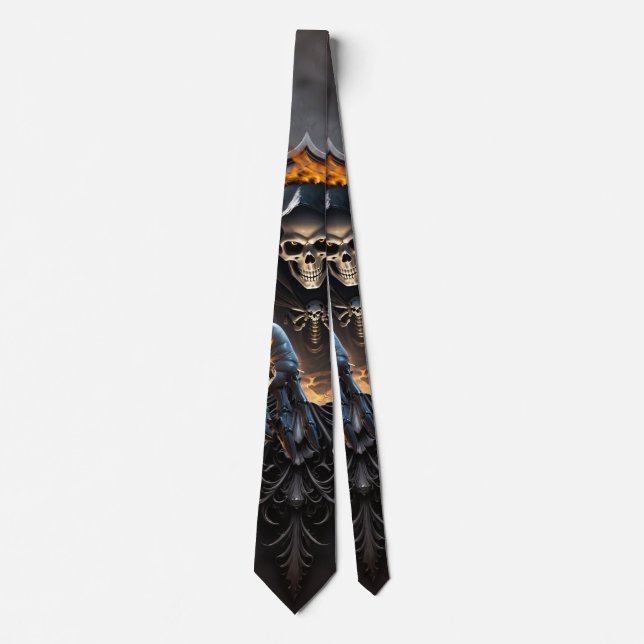 Bones and magic, skeleton with the mystical dice.  tie (Front)