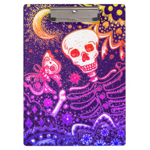 BONES IN THE GARDEN SKELETON, FOLK ART MOON, MOTH CLIPBOARD