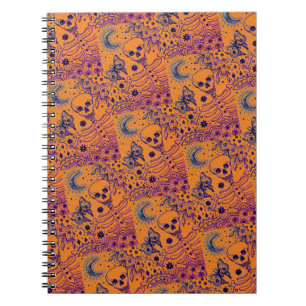 BONES IN THE GARDEN SKELETON, FOLK ART MOON, MOTH NOTEBOOK