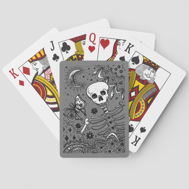 BONES IN THE GARDEN SKELETON, FOLK ART MOON, MOTH PLAYING CARDS (Back)