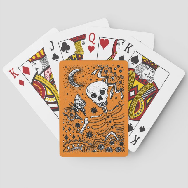 BONES IN THE GARDEN SKELETON, FOLK ART MOON, MOTH PLAYING CARDS (Back)