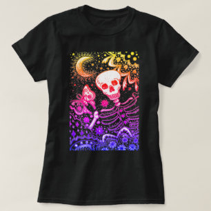 BONES IN THE GARDEN SKELETON, FOLK ART MOON, MOTH T-Shirt
