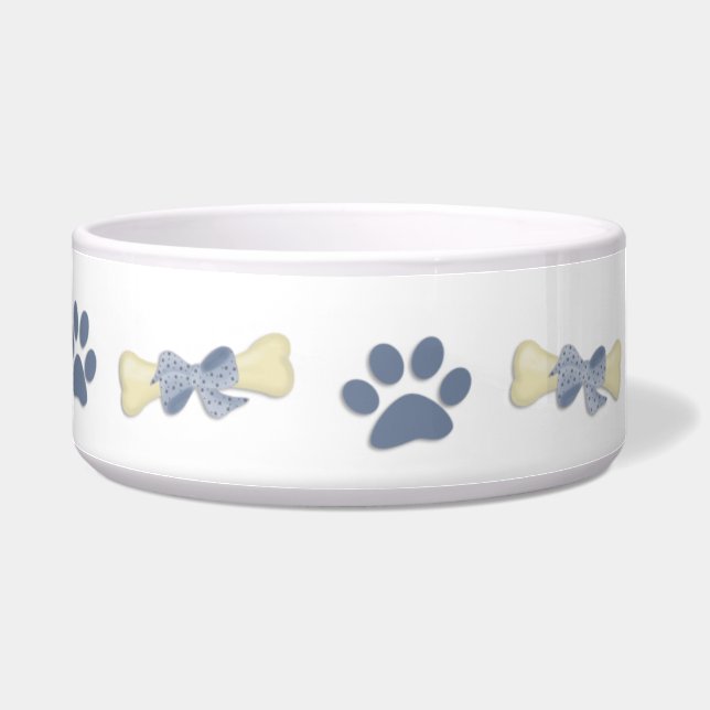 Bones Paws Blue Dog Bowl (Left)