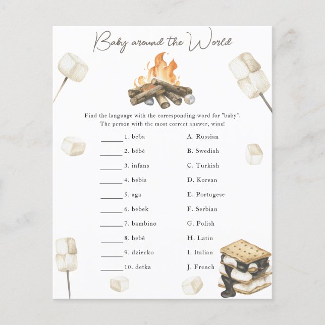 Bonfire baby shower - Baby around the world game (Front)