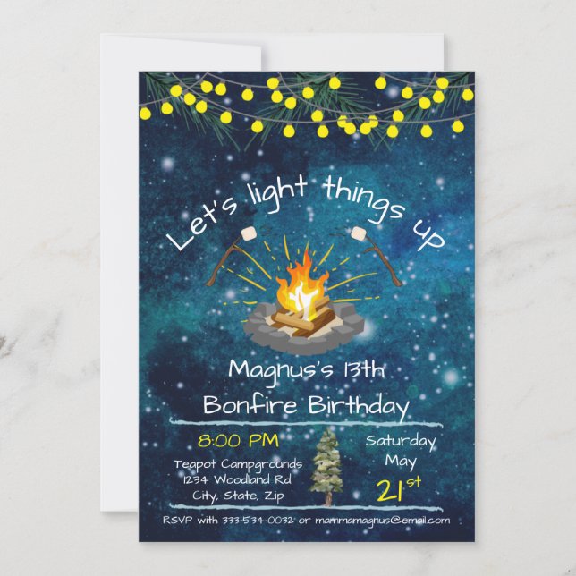 Bonfire Birthday 5x7 Invitation (Front)