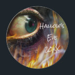 Bonfire Evil Eye Flames Halloween Round Invite<br><div class="desc">Invite your friends with sophisticated fun style. Here is an awesome scary eye invitation that you can use for Halloween Parties,  Birthdays,  or any social event. Personalize with your own information. Check out your paper stock options for added luxury.</div>