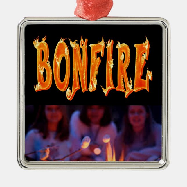 Bonfire fire text metal ornament (Front)