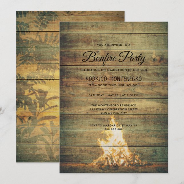 Bonfire Graduation Party Rustic Boy High School Invitation (Front/Back)