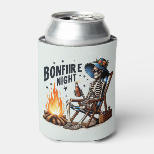 Bonfire Night - Skeleton Drinking by the Fire Can Cooler