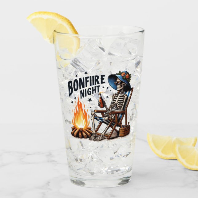 Bonfire Night - Skeleton Drinking by the Fire Glass (Front Ice)