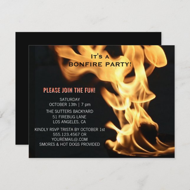 Bonfire Party Campfire Flames Camp Out Invitation (Front/Back)