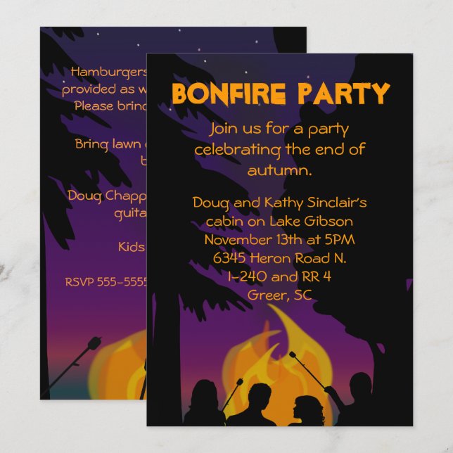 Bonfire Party Invitation (Front/Back)