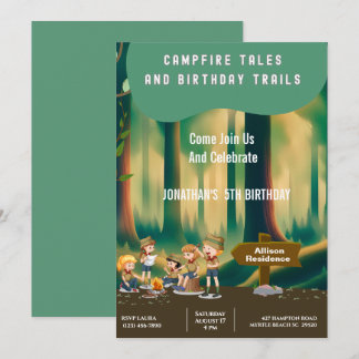 Bonfire Woodland camping outdoor birthday party   Invitation