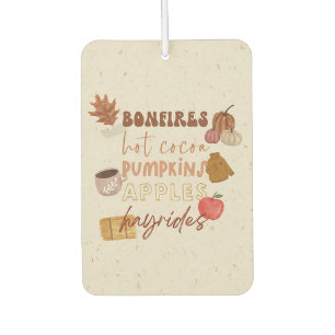 Bonfires, hot cocoa, pumpkins, apples and hayrides air freshener