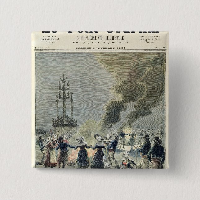 Bonfires lit to celebrate the summer solstice in 2 inch square button (Front)