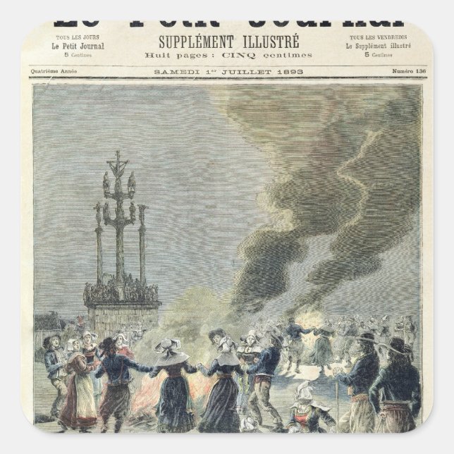 Bonfires lit to celebrate the summer solstice in square sticker (Front)