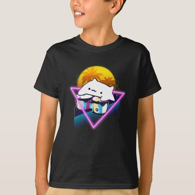 Bongo Cat Retro 80s Vaporwave Outrun Style  T-Shirt (Front)