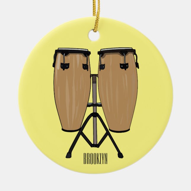 Bongo drum cartoon illustration  ceramic ornament (Front)