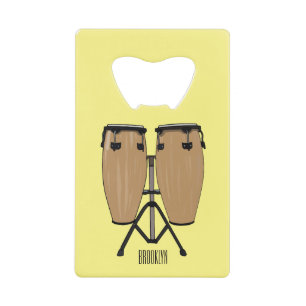 Bongo drum cartoon illustration  credit card bottle opener