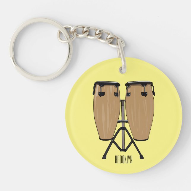 Bongo drum cartoon illustration  keychain (Front)